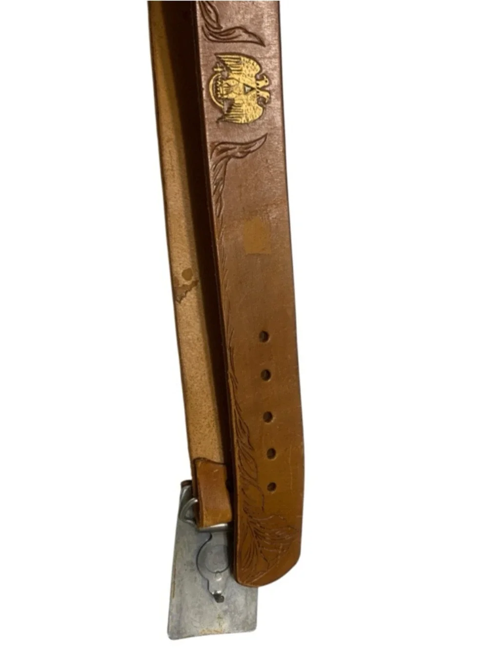 Vntg 70’s Men's hand painted Brown Leather Belt with Free Masons One Size